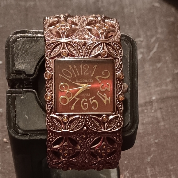 Stunning Vintage Kessaris Cuff Watch Chocolate simulated Diamonds - Picture 3 of 6